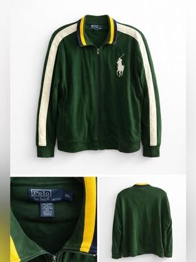 Vintage Polo Ralph Lauren XXL Green Track Jacket Full Zip Big Pony Logo